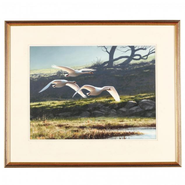 rodger-mcphail-british-b-1953-three-swans-make-a-flight