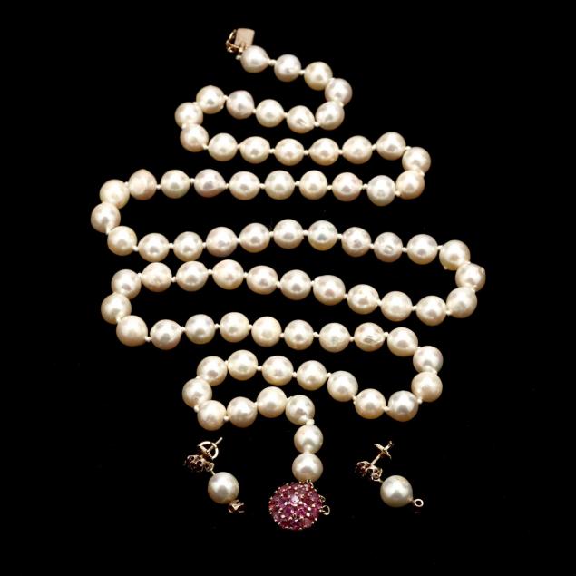 14kt-pearl-and-ruby-necklace-and-earrings