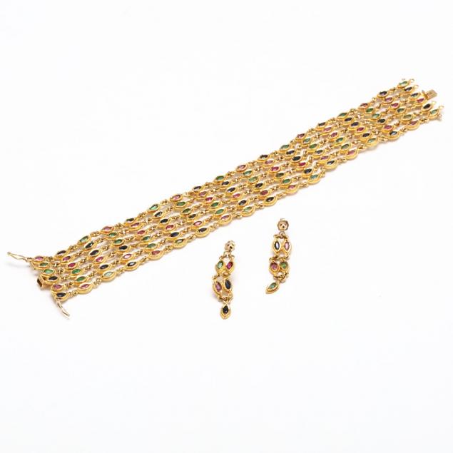 18kt-gem-set-bracelet-and-earrings