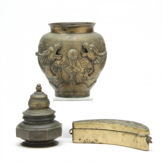 three-antique-asian-brass-objects