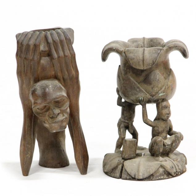 two-tribal-wood-figural-planters