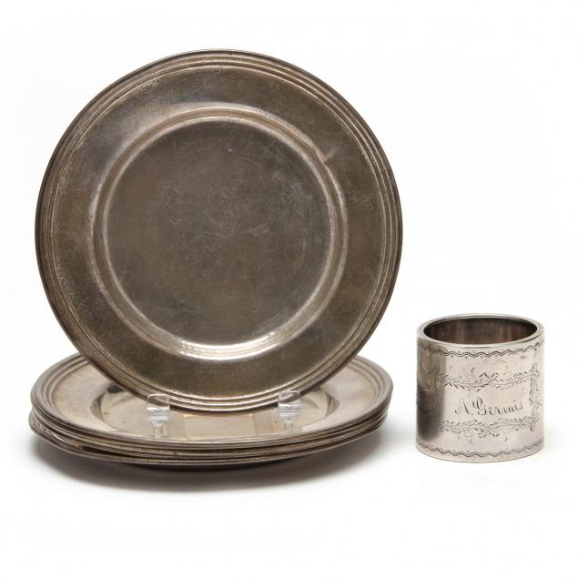 six-sterling-silver-bread-plates-and-napkin-ring