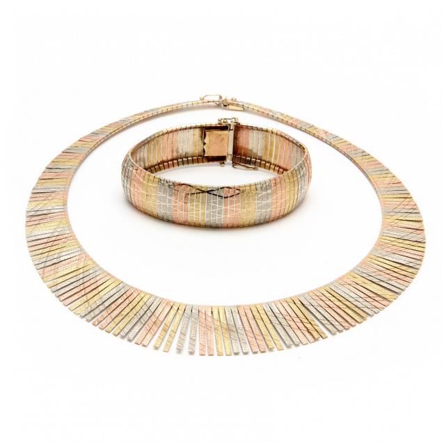 italian-14kt-tri-color-fringe-necklace-and-bracelet