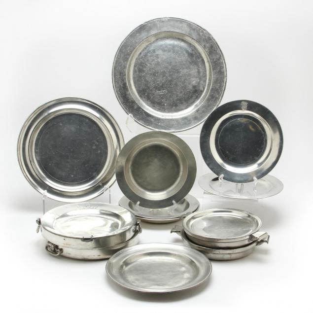 group-of-antique-pewter-plates-bowls-chargers-and-warming-dishes