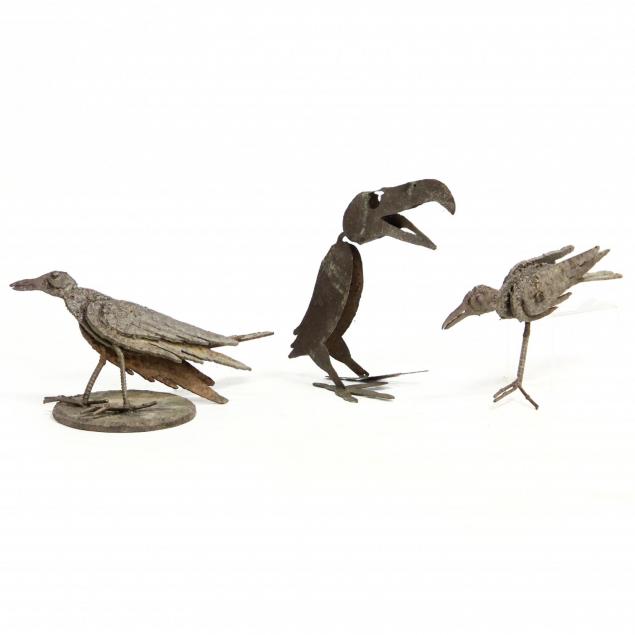 three-found-object-bird-sculptures