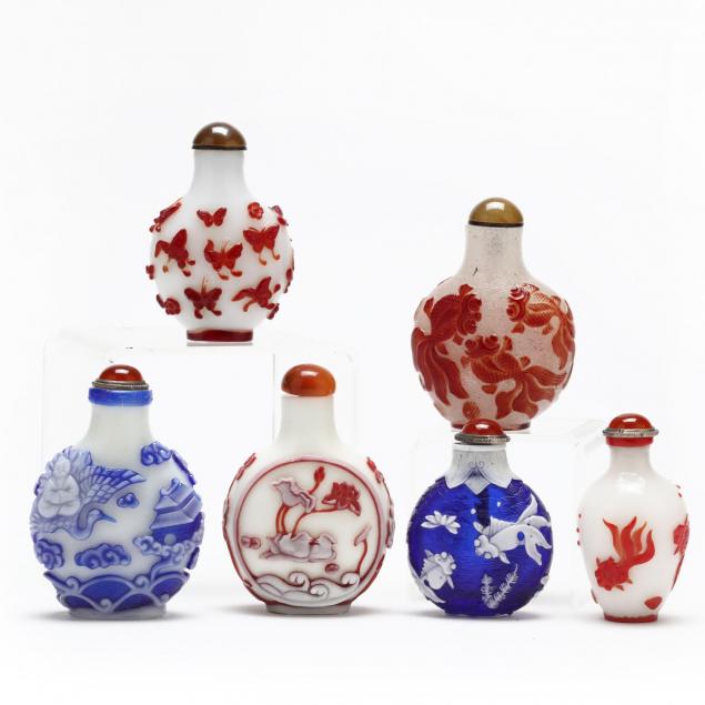 six-chinese-peking-glass-snuff-bottles