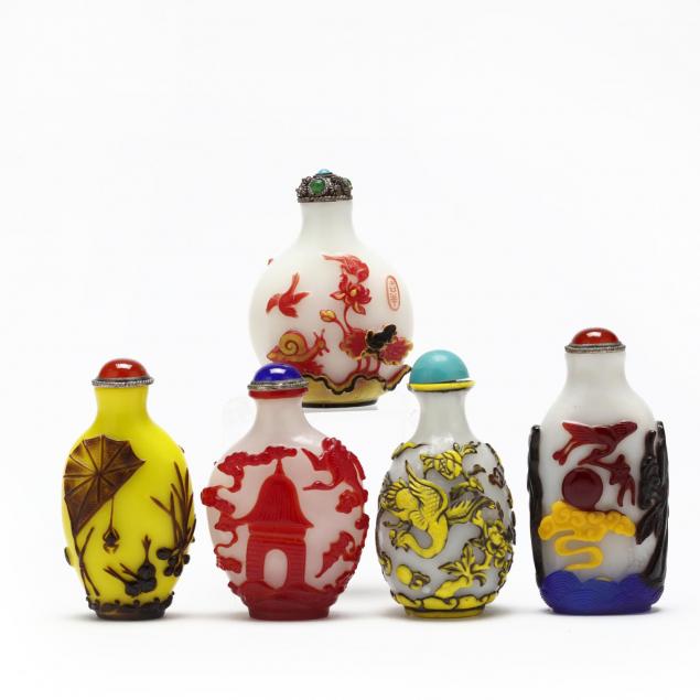 five-chinese-peking-glass-snuff-bottles