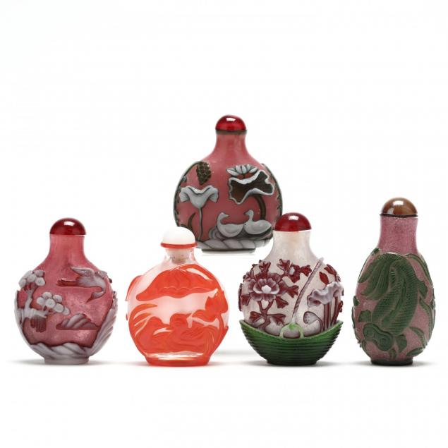 five-chinese-peking-glass-snuff-bottles