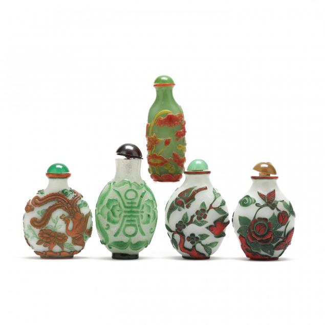 five-chinese-peking-glass-snuff-bottles