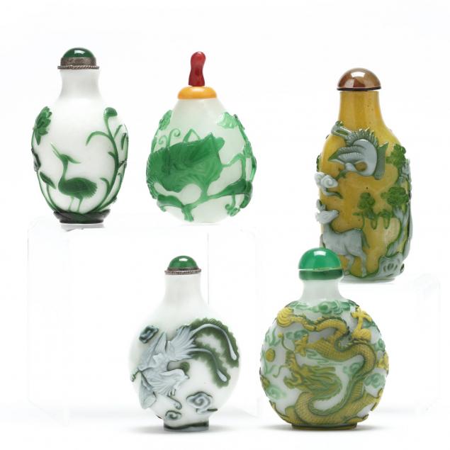 five-chinese-peking-glass-snuff-bottles
