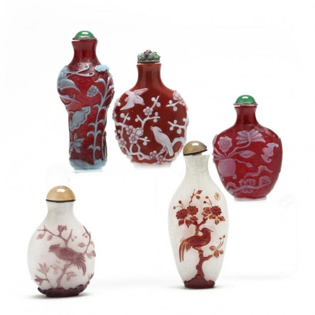 five-chinese-peking-glass-snuff-bottles