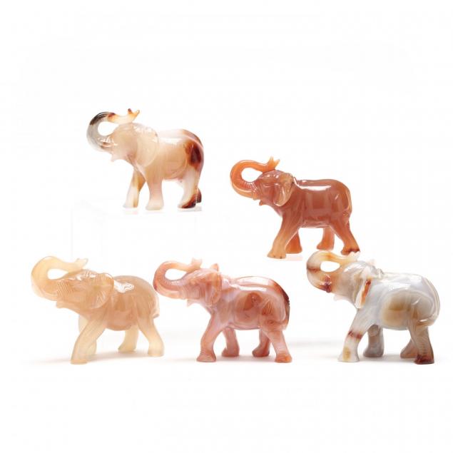 set-of-five-hard-stone-elephant-figurines