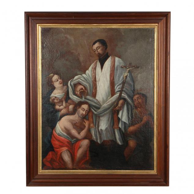 spanish-colonial-devotional-painting-of-a-baptism