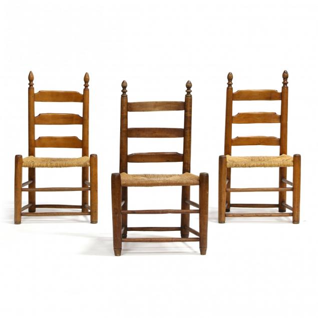 three-antique-american-ladder-back-side-chairs