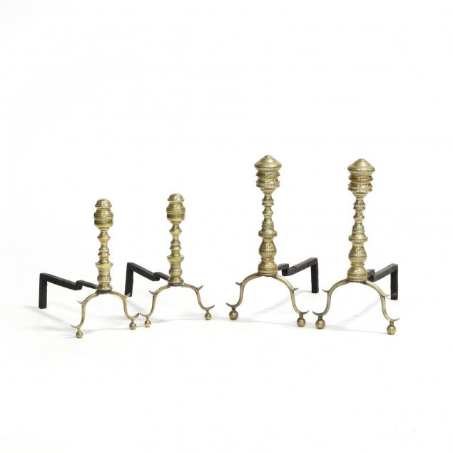 two-pairs-of-chippendale-brass-andirons