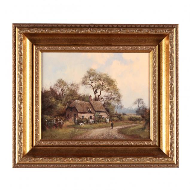 james-wright-british-b-1935-thatched-cottage-with-figure-dog