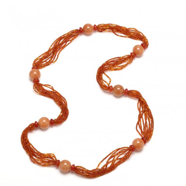 multi-strand-amber-and-carnelian-bead-necklace