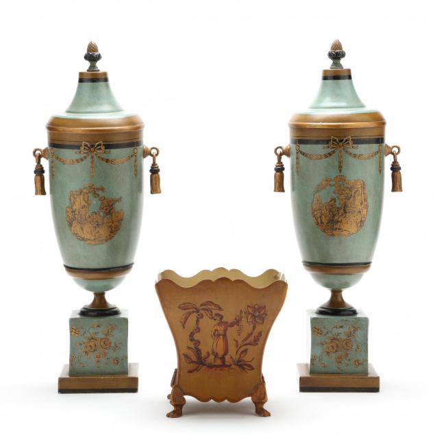 three-vintage-toleware-urns