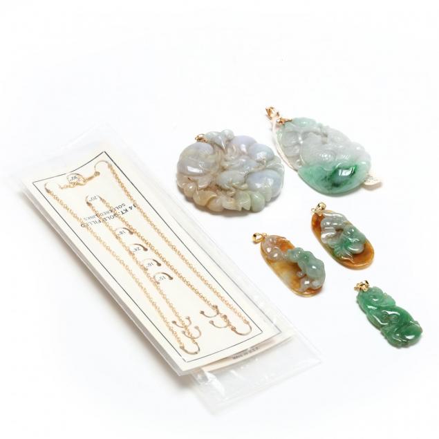 five-chinese-jade-pendants-and-gold-links