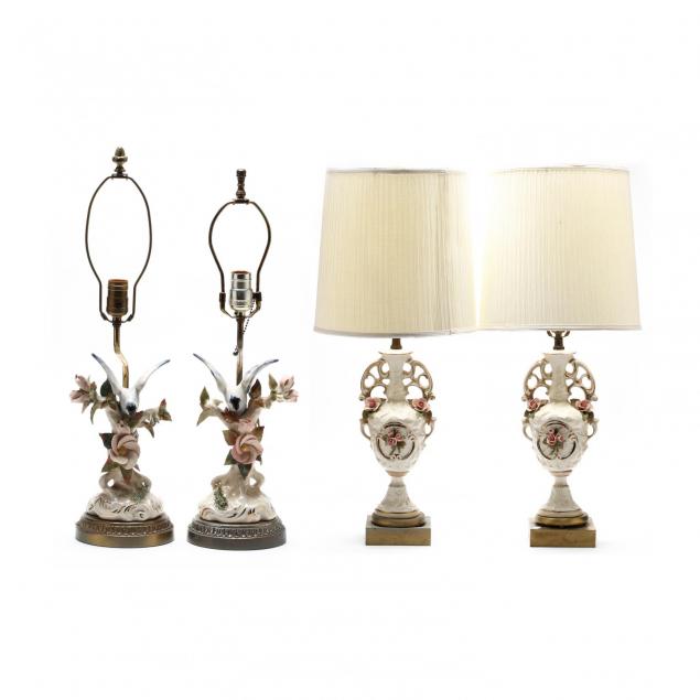 two-pairs-of-vintage-porcelain-table-lamps
