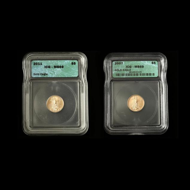 two-icg-ms69-5-gold-american-eagles