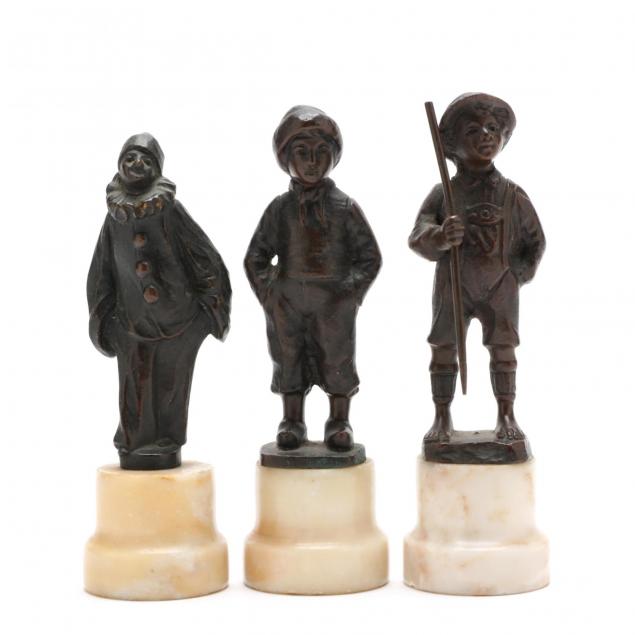 three-antique-continental-miniature-bronze-statues