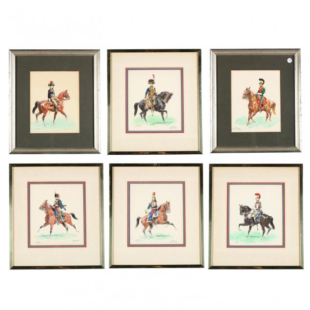 eugene-pechaubes-french-1890-1967-set-of-six-military-equestrian-prints