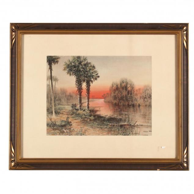 antique-watercolor-of-a-tropical-landscape-at-sunset
