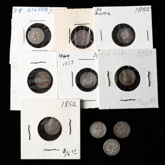 ten-early-1850s-silver-three-cent-pieces