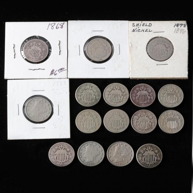 13-shield-nickels-and-three-liberty-head-nickels