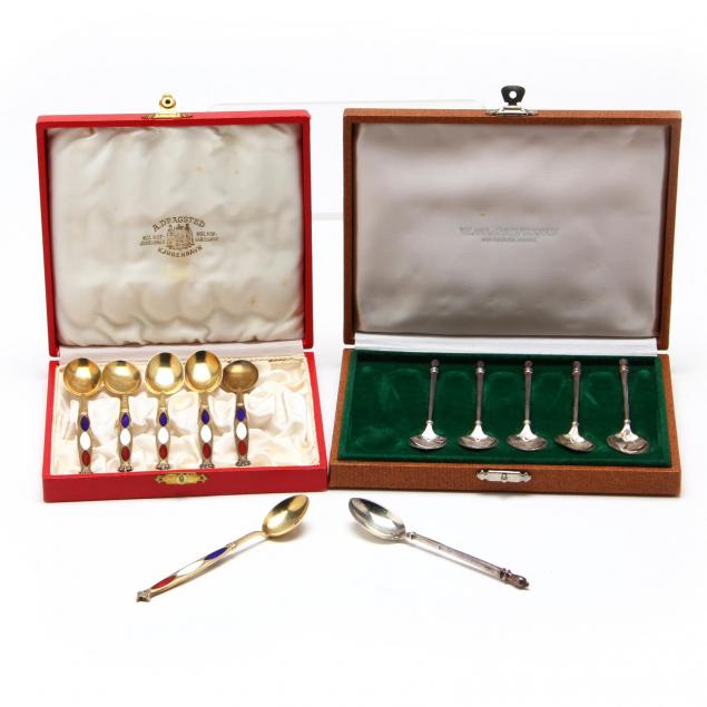 two-cased-sets-of-danish-sterling-silver-demitasse-spoons