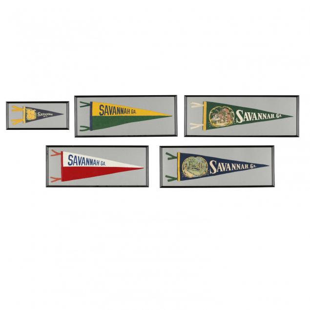 five-vintage-framed-savannah-ga-souvenir-pennants