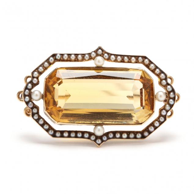 antique-citrine-and-seed-pearl-brooch