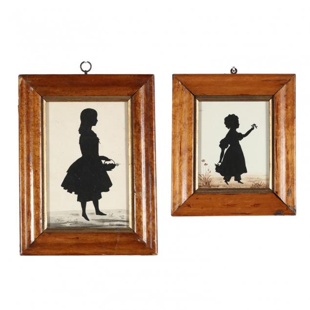 two-antique-silhouettes-of-girls-gathering-flowers
