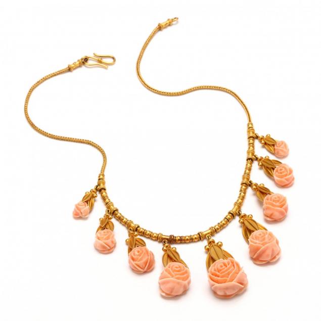 vintage-gold-and-coral-fringe-necklace