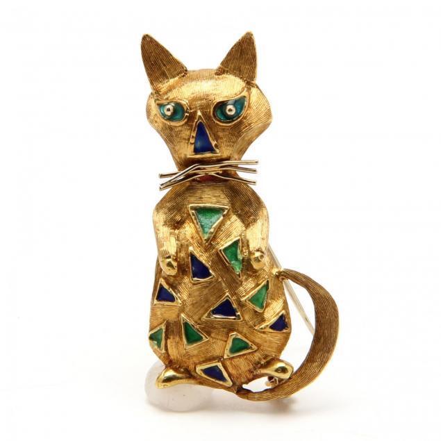 18kt-gold-and-enamel-cat-brooch