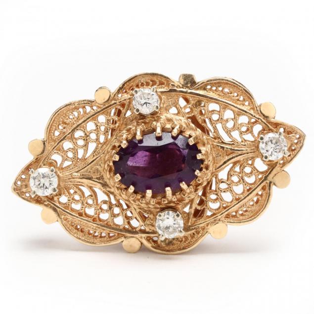 14kt-gold-amethyst-and-diamond-brooch