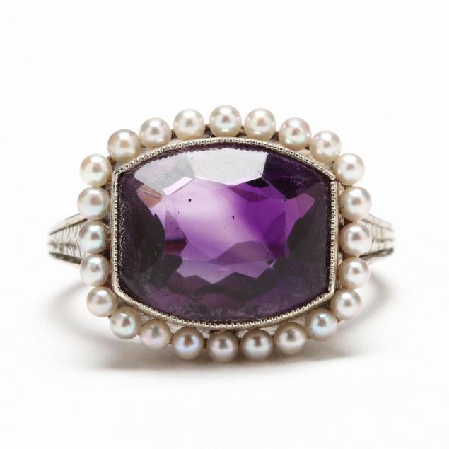 antique-18kt-white-gold-amethyst-and-seed-pearl-ring