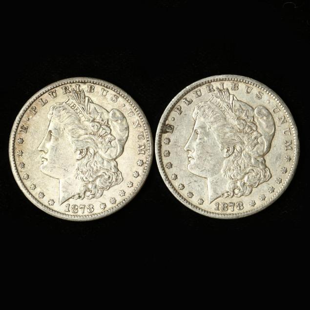 two-circulated-1878-cc-morgan-silver-dollars