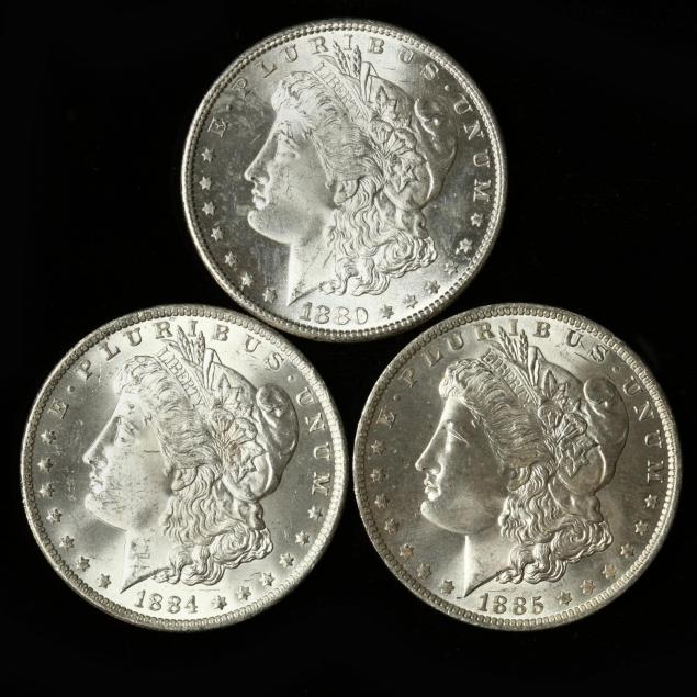three-brilliant-uncirculated-morgan-silver-dollars