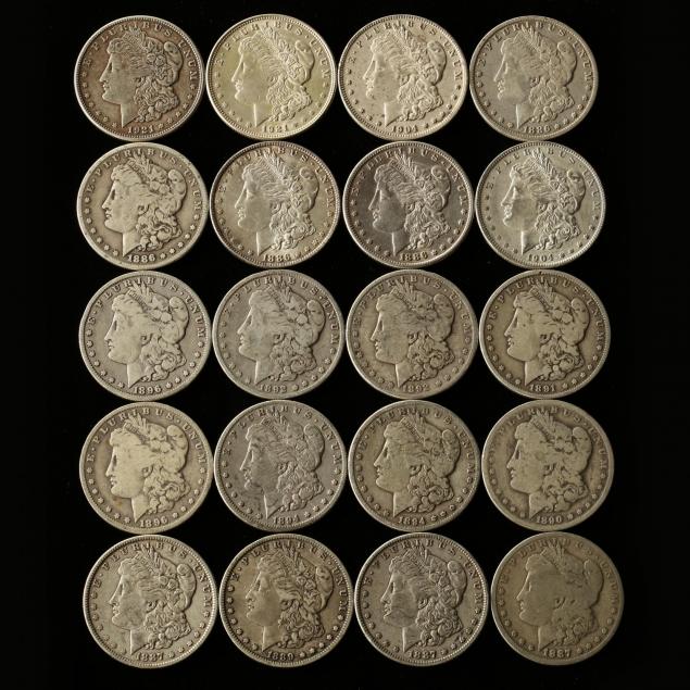 mixed-roll-of-20-circulated-morgan-silver-dollars