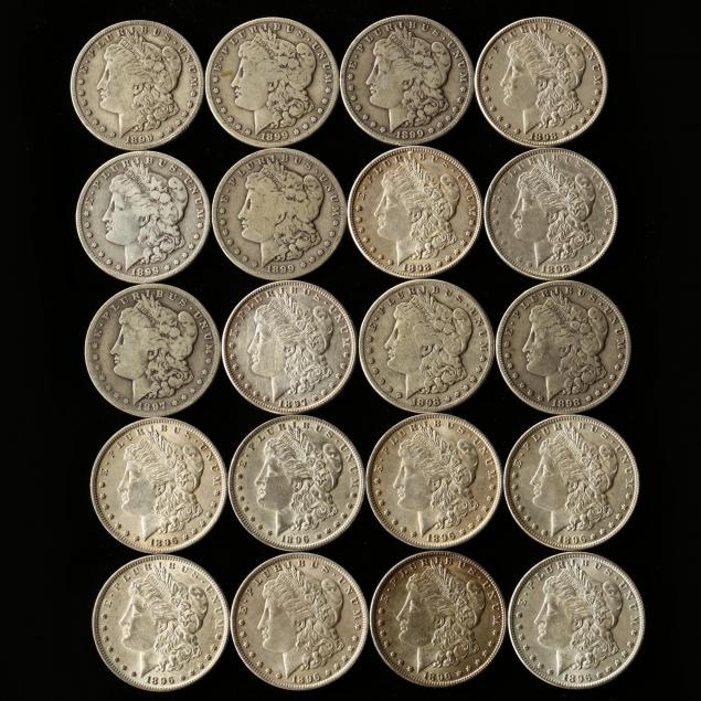 mixed-roll-of-20-circulated-morgan-silver-dollars