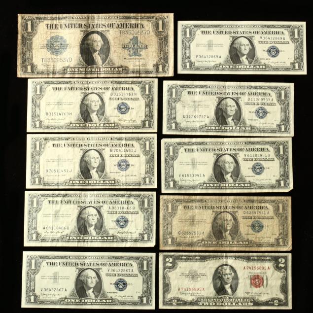 nine-1-silver-certificates-and-2-united-states-note