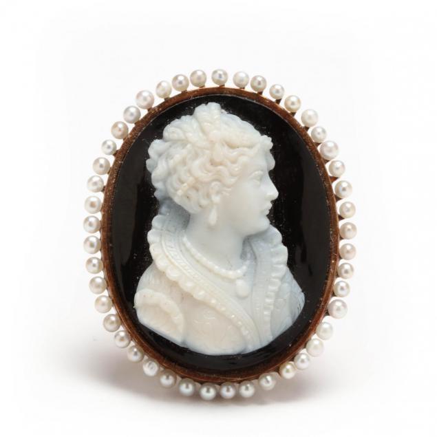 victorian-14kt-gold-onyx-and-seed-pearl-cameo-brooch-pendant