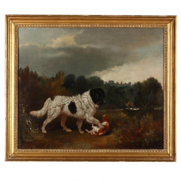 school-of-sir-edwin-henry-landseer-r-a-1802-1873-a-newfoundland-and-spaniel-in-a-landscape