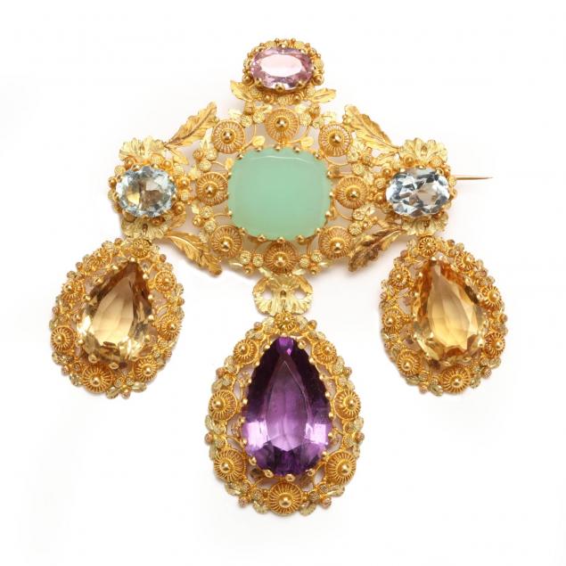 antique-gold-cannetille-and-gem-set-brooch
