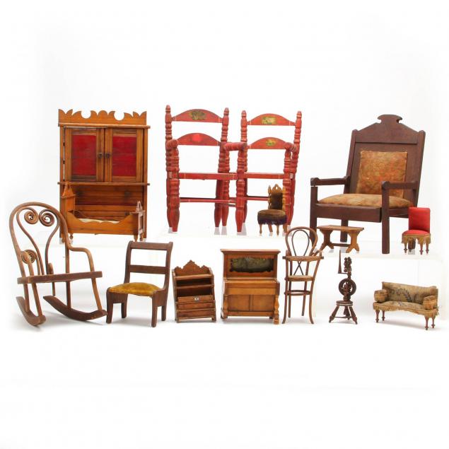 group-of-vintage-doll-and-miniature-furniture