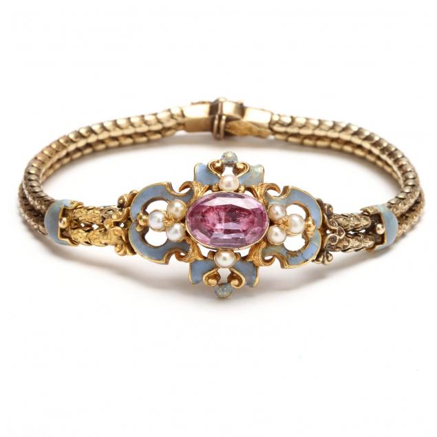 antique-gold-enamel-and-gem-set-bracelet