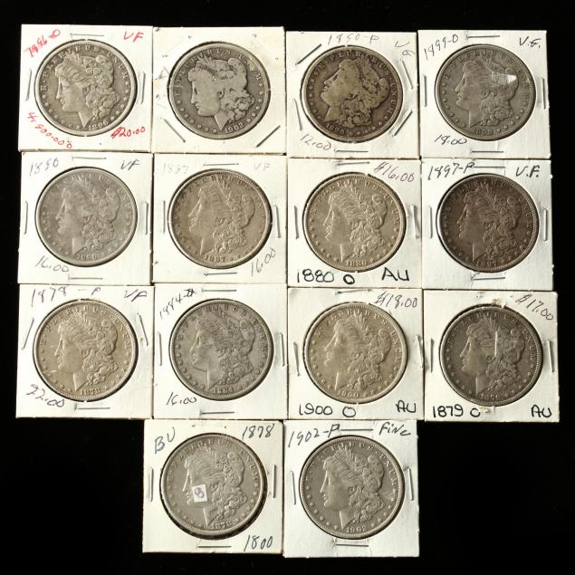 fourteen-circulated-morgan-silver-dollars