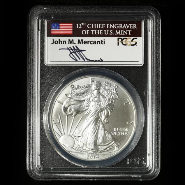 2014-silver-eagle-pcgs-ms70-first-strike-mercanti-signed